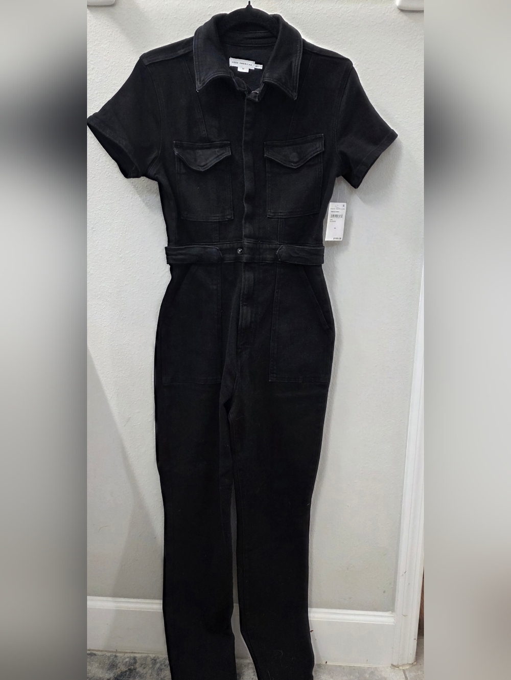Good American Black Denim Jumpsuit.